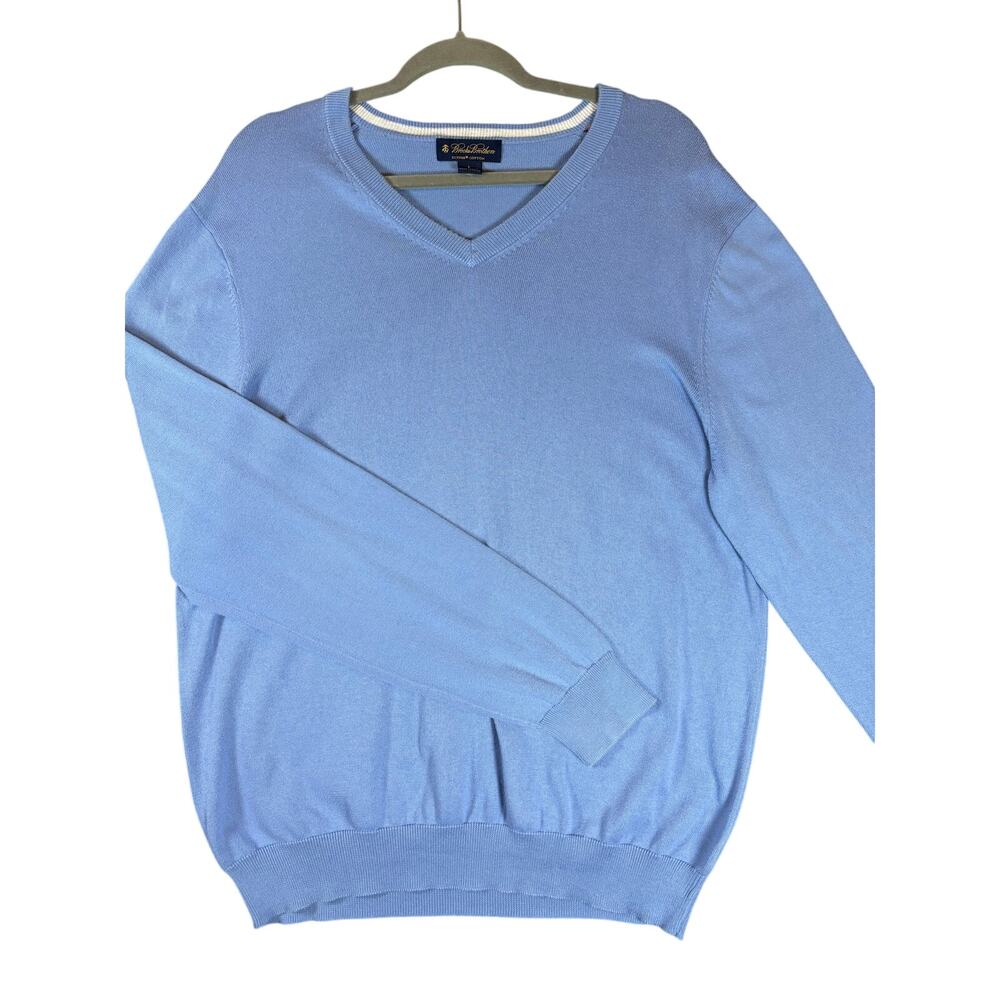 Brooks Brothers Men's L Light Blue Supima Cotton V-Neck Sweater